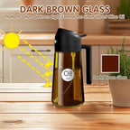 YARRAMATE 2PCS 16oz/470ml Oil Sprayer for Cooking with Stickers, Food-Grade 2 in 1 Olive Oil Dispenser Bottle for Kitchen, Premium Dark AmberGlass Oil Bottle for Air Fryer, BBQ (Black & White)