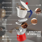 Aluminum 3 Cup 150ml Moka Pot Express Coffee Maker Stovetop Espresso Colorful Coffeemaker Italian Classic Style Brewing Greca Cafe Mocha Machine for Cafeteras Lover Camping Travel and Home Use 5oz