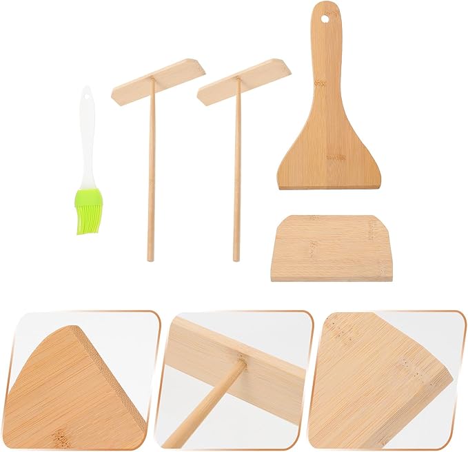 Crepe Pancake Spreader and Wear-resistant Spatula Kitchen Tool Set for Homemade Crepes and Pancakes, 5pcs Cooking Gadget Kit for Home Use Random Color