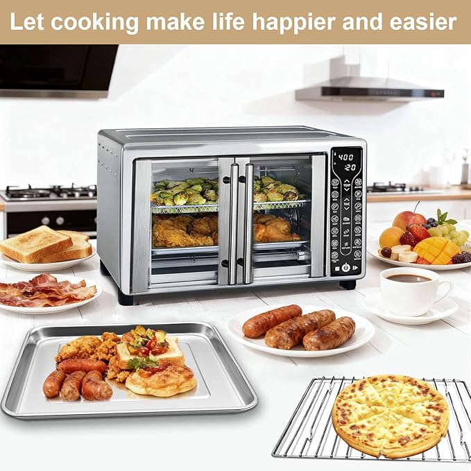 Toaster Oven Replacement Parts Accessories for Gourmia GTF7655 GTF7350 GTF7460, 3 IN 1 Tray Basket Rack Kit for Gourmia Digital Toaster Oven Air Fryer 17 Cooking Presets French Door 1700W 24L