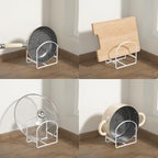 4 Pack Kitchen Plate Holder Organizer for Cabinet Space Saver Dinner Dish Storage Rack Upright Dish Drying Racks Metal Plate Dish Racks Stand for Cupboard and Countertop 2 Large 2 Small White
