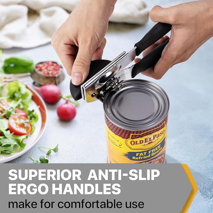 Can Opener Manual Heavy Duty, UHIYEE Hand Held Can Openers for Seniors with Comfort Grip Sharp Blade, Solid Steel Hand Manual Can Open with Magnet for Kitchen Camping, Black