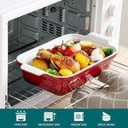 vancasso Blossom Casserole Dish With Lid, 1.9 Quart Casserole Dish for Oven, 12x7 Baking Pan with Handles, Casserole Baking Dish Lasagna Pan with Lid, Microwave, Dishwasher Safe, Red