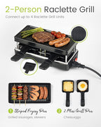 2-Person Raclette Table Grill - Indoor Non-stick Electric Grill Griddle - Series Connection Contact Grill up to 4 Grills, 2 Paddles Included, 2 Packs, BC-02