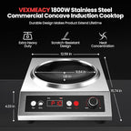 1800W Electric Wok Used For Home And Commercial,Induction Wok With Concave Surface Stainless Steel Strong Power Dual Control Mode 10 Power And Temp 24H Timer Induction Cooktop For Cooking