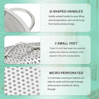 3-Piece Stainless Steel Colander Set with Handles - 5Qt/3Qt/1Qt Nesting Strainers for Pasta, Veggies, Fruit Drainage, Durable Micro-Hole Mesh for Fast Water Flow