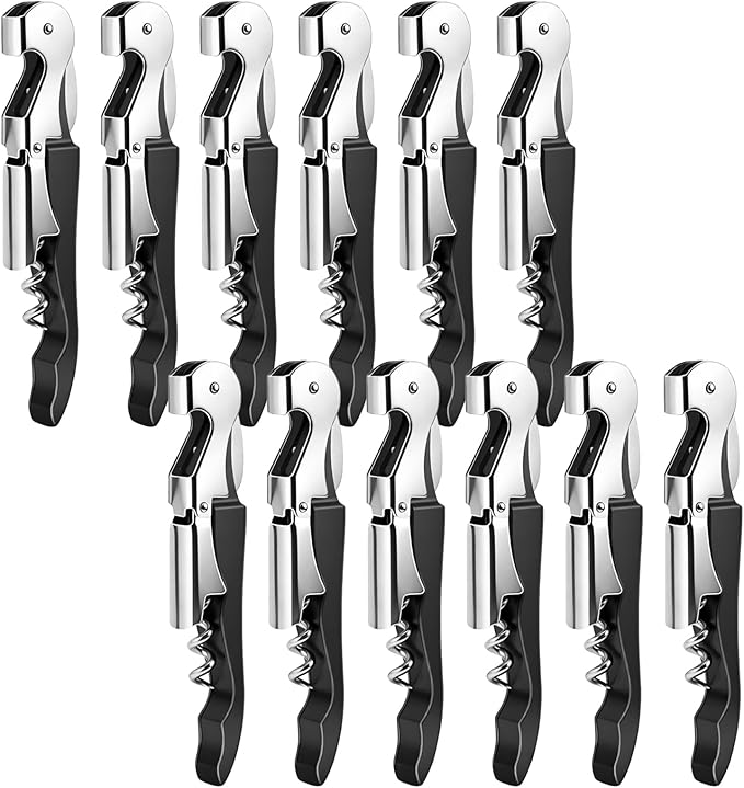 12 Pieces Professional Waiter Corkscrew Wine Openers,Black Wine Keys Opener Stainless Steel Hinges Serrated Foil Cutter for Restaurant Waiters, Sommelier, Bartenders (Black)