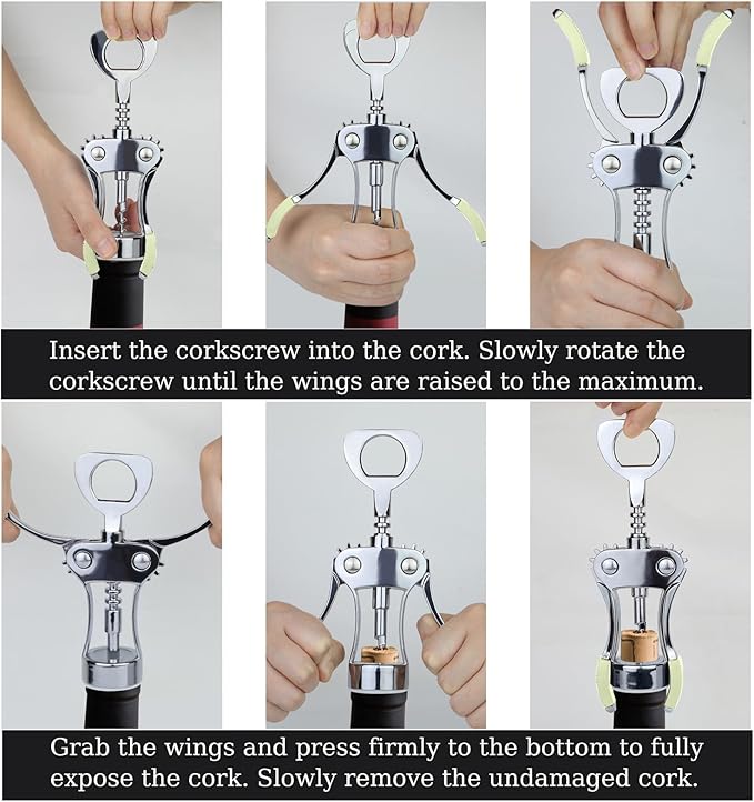 KORCCI Wine Opener, Heavy-Duty Zinc Alloy Wing Corkscrew, Premium Beer Bottle Opener, Multifunctional Wine Accessories with Ergonomic Handle and Sharp Screw, for Kitchen, Bar, Restaurant (GREEN)