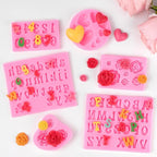 6 PCS Silicone Letter Molds, Non-Stick Number Alphabet Heart Rose Flower Fondant Molds for Chocolate, Candy, Cake Decoration, Cupcake Topper