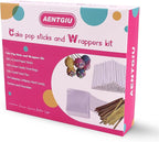 900-PCS Cake Pop Sticks and Wrappers Kit, Including 300pcs 6-inch Paper Lollipop Sticks, 300pcs Parcel Bags, 300pcs Gold Twist Ties for Lollipop, Hard Candy, Chocolate, Marshmallows, and Fruit Skewers