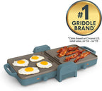 bella 10"x 20" Ceramic Fold-n-Store Dual Temp Griddle, Fits-anywhere™ Kitchenware, EverGood™ Ceramic Nonstick Coating, 2 Temperature Zones up to 400°F, Dishwasher Safe Drip Tray, 1500 Watt, Surf