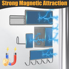 Magnetic Spice Rack for Refrigerator, 10 Pack 100% Metal Strong Magnet Shelf, Moveable Spice Organizer W/ Adjustable Paper Towel Holder, Hook Rack & Utensil Caddy, Home Kitchen Laundry Storage, Grey