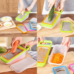 Tenta Kitchen Good Grips Complete Grater & Slicer Set 4 in 1 Onion Chopper, Vegetable Slicer, Fruit and Cheese Cutter Container With Storage Lid (Green)