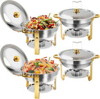 4.8 QT 4PC Chafing Dishes for Buffet with Lid, Round Chafing Dishes for Buffet, Catering Supplies Buffet Display, Serving Trays for Gatherings, Stainless Steel Food Wamer Server for Wedding (4)