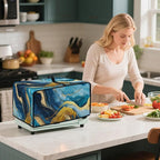 Marble Print Toaster Oven Dust Cover for Kitchen Counter, Heavy Duty Heat-resistant Microwave Oven Protective Cover Air Fryer Covers, Blue & Gold (Large-18.5 * 22.5 * 12.99 inches)