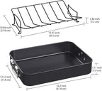 CHEFMADE Roasting Pan, 16-Inch Non-Stick Turkey Roaster Lasagna Pan with Rack - Rectangular Deep Dish Chicken Roaster Pan 16.3" x 12.52" x 3.11"(Black)
