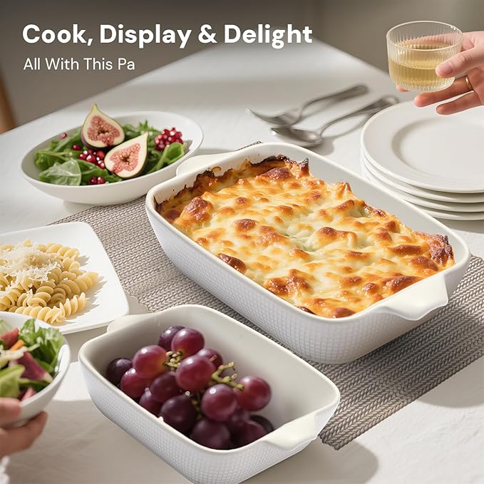 Ceramic Casserole Dishes Set of 3, Stoneware Baking Pans for Oven, Rectangular Lasagna Dish & Bakeware Set (14.7’’/12.4’’/10.3’’)