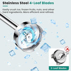 1800W Immersion Blender Handheld 4-in-1 Hand Blender Stick for Ice Crushing Smoothie, Baby Food, Soup, 8 Speed Hand Mixer Turbo Boost Stainless Steel Blade with Whisk, Chopper, Beaker