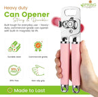Spring Chef Stainless Steel Can Opener - Manual with Soft Grip Handles, Easy Turn, Heavy Duty Hand Can Openers for Seniors with Smooth Edge - Magnetic Lid Remover - Pink Lemonade