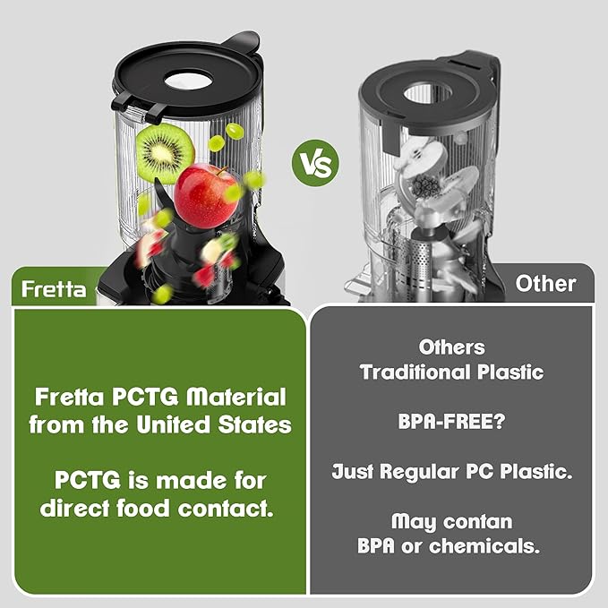 Cold Press Juicer Machines,Fretta Nifty Slow Masticating Juicer Machines with PCTG Material from the USA,Fit Whole Fruits & Vegetables-Easy to Clean,High Juice Yield,BPA Free (Ink-black)