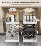 Lozovin Pull Out Pots and Pans Organizer Under Cabinet, Sliding Lid Holder and Pan Rack in Kitchen, Slide Out inside Cabinet Storage for Pot Lid, Bakeware, Dishes, 8 Adjustable Dividers, 2 Pack White