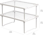 Amazon Basics Space-Saving Stackable Metal Kitchen Cabinet Organizer Shelves for Dishes, Pantry Organization, 12.5" L x 8" D x 4.5" H, Set of 2, White