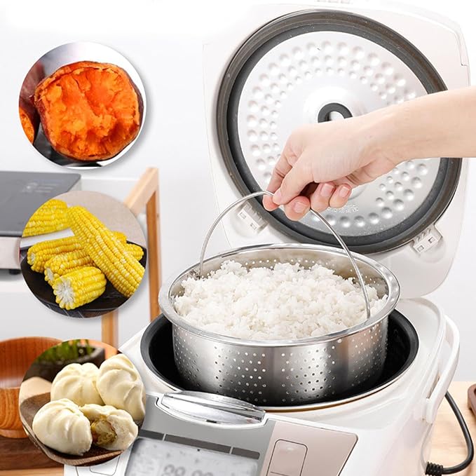 Steamer Basket for, Non Stick Vegetable Steamer Basket with Handle, Stainless Steel Steamer Basket Insert for Pots, Sugar Removal Rice Cooker Insert (16.5cm)