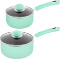 Utopia Kitchen Nonstick Stock Pot Saucepan Set with Lids, 1 Quart and 2 Quarts Multipurpose Stock Pots Set for Home, Kitchen or Restaurant, Green & Black