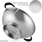 Tiawudi 18/8 Stainless Steel Colander, Easy Grip Micro-Perforated 5-Quart Colander, Strainer with Riveted and Heat Resistant Handles, BPA Free. Great for Pasta, Noodles, Vegetables and Fruits