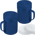CUSINIUM 6oz Navy Blue Stainless Steel Salt Pepper Dredge Shakers - With Plastic Cap - With Handle - Pack of 2