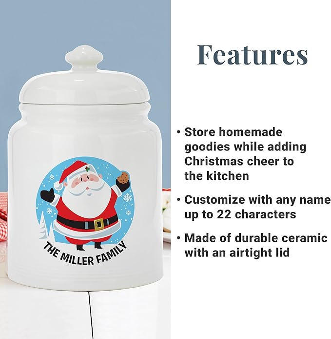 Let's Make Memories Personalized Festive Santa Cookie Jar - For Her - Kitchen Christmas Décor