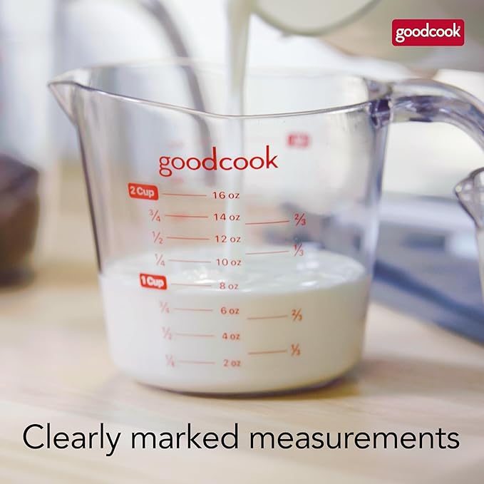 GoodCook Everyday 2-Cup Measuring Cup Liquid Measuring with Ounces and Milliliters Markings Tapered Pour Spout Easy-to-Read Lines Comfortable Handle for Precise Measuring, Clear