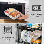 buluker 8 Pack Bento Lunch Box Set 3 Compartment Wheat Straw Meal Prep Food Storage Containers Plastic, Microwave and Dishwasher Safe(light colour)