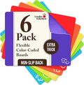 Extra Thick Flexible Plastic Cutting Board Mats Set of 6 for Kitchen, Non-Porous, Non-Slip Waffle Back, Color Coded with Food Icons, Dishwasher Safe, 12 x 15 Inch - Cooler Kitchen