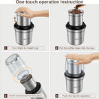 Secura Electric Coffee Grinder and Spice Grinder with 1 Stainless Steel Blades Removable Bowl