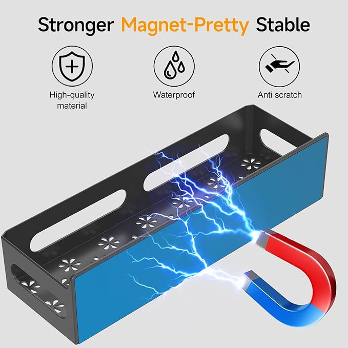 Sevenblue 6 Pack Strong Magnetic Spice Rack for Refrigerator, Multipurpose Magnetic Shelf for Fridge with 4 Hooks for kitchen and Bathroom Organization, Black