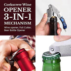 Waiters Corkscrew Wine Opener - Double-Hinged Fulcrum 3-In-1 Cork Screw Wine Bottle Opener Heavy Duty Stainless Steel & Sapphire Resin. Serrated Foil Cutter. Beer Opener. Magnetic Gift Box