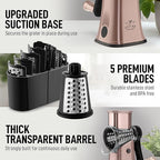 Zulay Kitchen Rotary Cheese Grater 5 Blade Cheese Shredder - Manual Hand Crank Cheese Grater With Reinforced Suction & 5 Interchangeable Drums - Easy to Use, Vegetable Chopper Round Mandoline Slicer