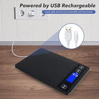 33lb Food Kitchen Digital Scale,1g/0.05oz Precise Graduation, USB Charging Kitchen Scale, Waterproof Stainless Steel with LCD Display, Ounces and Grams for Weight Loss, Cooking, Baking (Black)