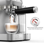 MAttinata Cappuccino Coffee Machine with Automatic Milk Frother, Compact Espresso Machine with Pressure Gauge, Stainless Steel Cappuccino Maker with for Home, Office