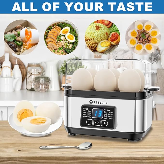 Electric Rapid Egg Cooker, 6 Egg Capacity for Hard Boiled Eggs, Poached Eggs, Scrambled Eggs, or Omelets Maker with Auto Shut Off (Sliver)