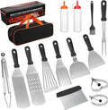 Flat Top Griddle Accessories Kit, 15 Pcs Stainless Steel Barbecue Tool Set for Blackstone and Camp Chef, Grill Spatula Tools Set with Egg Ring, Squeeze Bottles, Sauce Brush, for Teppanyaki Hibachi