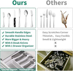 49PCS Silverware Set with Organizer, Stainless Steel Flatware Drawer Cutlery Set for 8, Kitchen Utensils with Steak Knives Mirror Polished Dinner Knife Forks Spoons Tableware Service Tray
