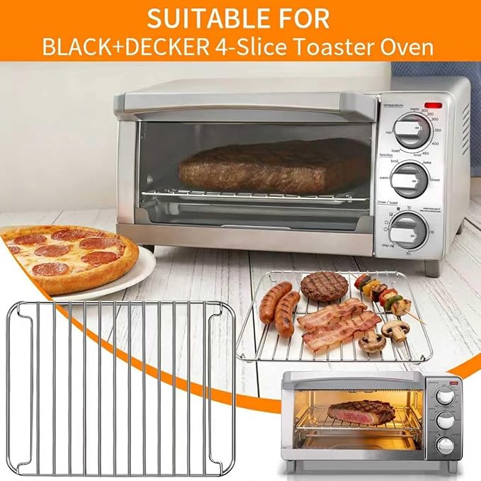 Countertop Toaster Oven Accessories for BLACK DECKER 4 Slice Extra Wide Convection Toaster Oven, 10.75×8.27 IN Stainless Steel Toaster Oven Replacement Parts Baking Rack Wire Rack