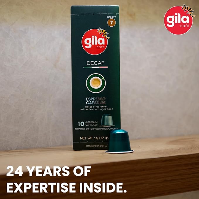 GILA Café Decaf Aluminum Coffee Capsules – Dark Roast Espresso Pods Compatible with Nespresso Original Machines – 100% Arabica, Naturally Water-Processed, 60 Count