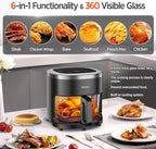 Vexon 4.5QT Air Fryer, 1200W Compact Hot Air Cooker with Visible Window, Nonstick Basket, Digital Touch Screen, Oil-Less Electric Air Fryer Oven for Healthy Cooking (Black)