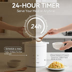 olayks Mini Rice Cooker, Small Electric Cooker 2 Cup Uncooked with 4 Cooking Functions, Ceramic Rice Cooker with 24 Hour Preset, Heat Preservation, Anti Scald Carry Handle