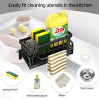 Sponge Holder for Kitchen Sink Sponge Holder,Sponge Caddy for Kitchen Sink Organizer with Auto Drain Tray (Carbon Steel)
