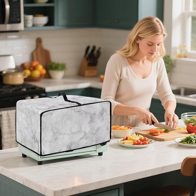 Marble Print Toaster Oven Protective Cover for Kitchen Counter, Heat-resistant Dust-proof Microwave Oven Air Fryer Cover with Storage Pockets (Large-18.5 * 22.5 * 12.99 inches)