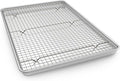 Half Sheet Pans with Rack Set, 13 Inch Commercial Quality Baking Sheet Pan Set, Natural Aluminum Cookie Sheet, Warp Resistant Nonstick Thick Cookie Tray Pans for Baking, Roasting